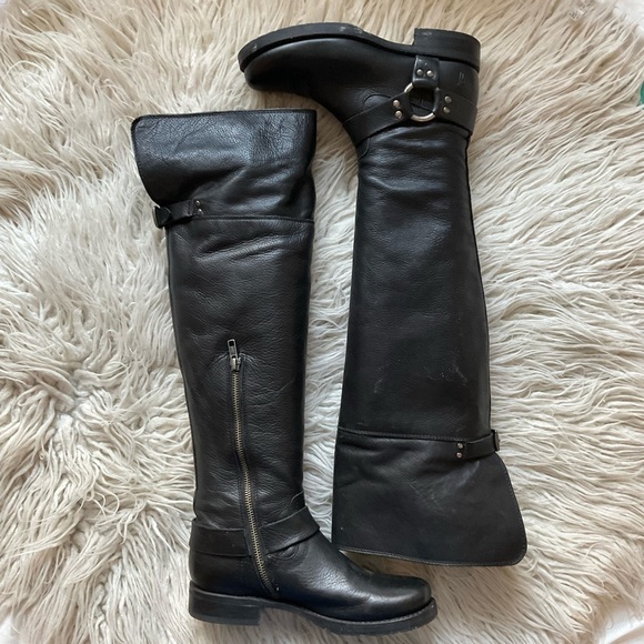 Frye Black Leather Over the Knee Harness Tall Motorcycle Moto Boots EUC Sz 6.5